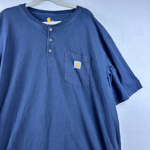 Carhartt Navy Blue Mens Shirt 2XL American Workwear Relaxed Fit Casual Henley - Picture 3 of 10